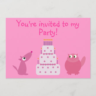 Invitation Partie rose faite sur commande mignonne de chien,