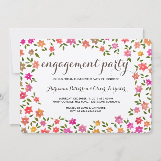 Invitation Partie Russe Floral Wreath Engagement (Devant)