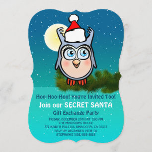 Invitation Partie secrète de Père Noël de hibou mignon