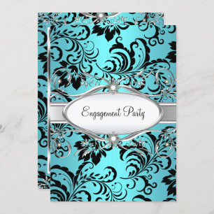 Invitation Partie turquoise de fiançailles florales en argent