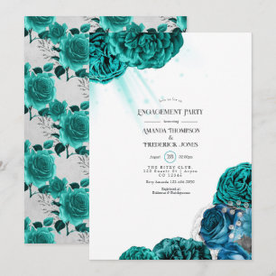 Invitation Partie turquoise et Silver Floral Mariage Engageme