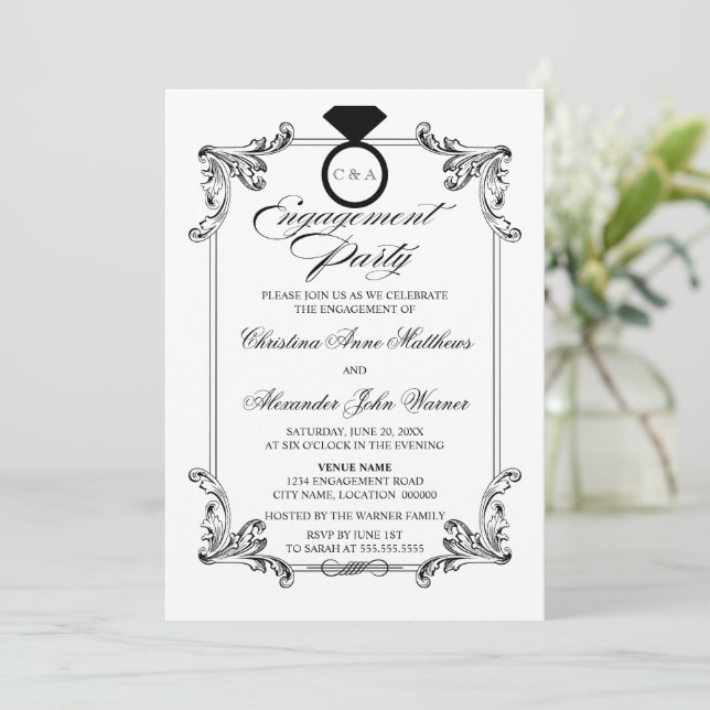 Invitation Partie vintage d'engagement (Debout devant)