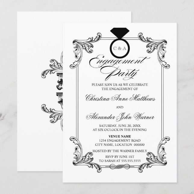 Invitation Partie vintage d'engagement (Devant / Derrière)