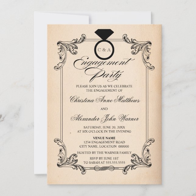 Invitation Partie vintage d'engagement sur la présentation et (Devant)