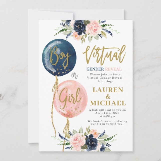 Invitation Partie virtuelle de révélation de genre (Devant)