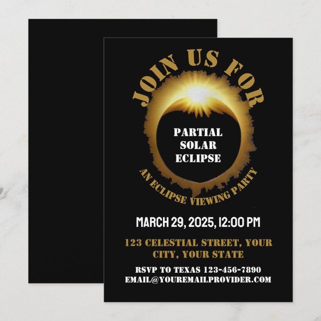 Invitation Partiel Solaire Eclipse Event 2025 Viewing Party (Devant / Derrière)
