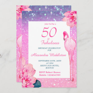 Invitation Parties scintillant 50 Fabuleux Flamant rose Rose