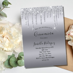 Invitation Parties scintillant à goutte d'argent Glam Quincea