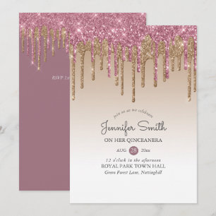Invitation Parties scintillant à goutte princesse ROSE OR QUI