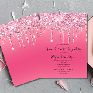 Invitation Parties scintillant à goutte rose Fille tendance c