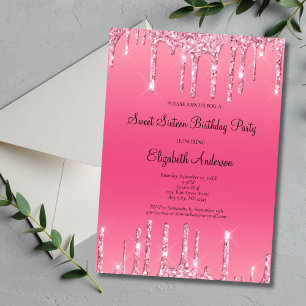 Invitation Parties scintillant à goutte rose Glam Sweet 16 An