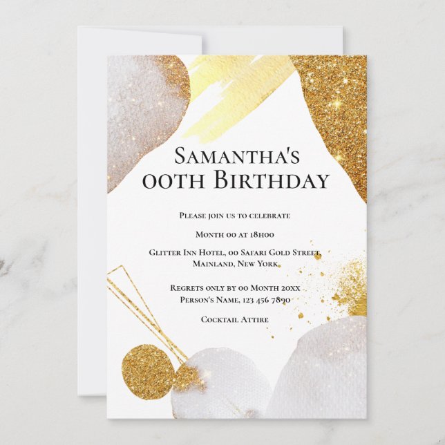 Invitation Parties scintillant abstraite couleur or rose aqua (Devant)