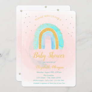 Invitation Parties scintillant adorable Rainbow Stars Baby sh