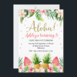 Invitation Parties scintillant Aloha Tropical Floral Et Fruit<br><div class="desc">Parties scintillant Aloha Tropical Floral And Fruit Invitation Anniversaire Colorful and sweet aloha ou Hawaiian luau invitation fête d'anniversaire avec diverses fleurs tropicales roses et feuillage. Ce design présente également quelques fruits et un faux mot parties scintillant d'or. Cette invitation d'anniversaire à thème hawaïen est idéale pour une petite fête...</div>