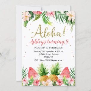 Invitation Parties scintillant Aloha Tropical Floral Et Fruit