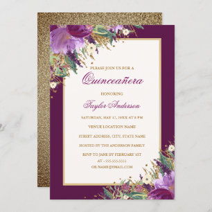 Invitation Parties scintillant Améthyste Or Purple Floral Qui