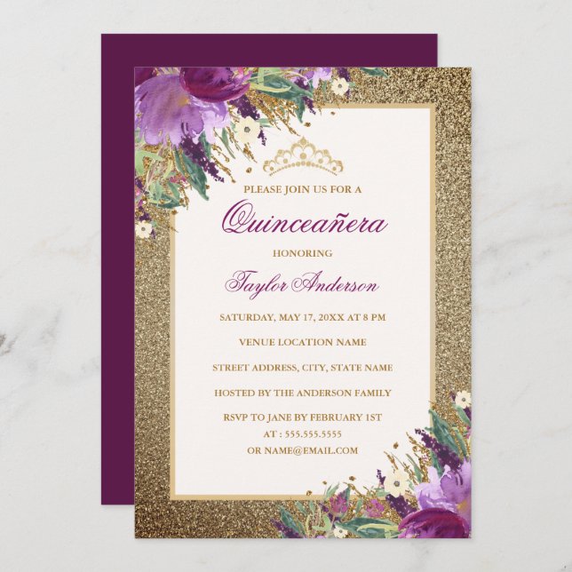 Invitation Parties scintillant Améthyste Purple Floral Tiara  (Devant / Derrière)