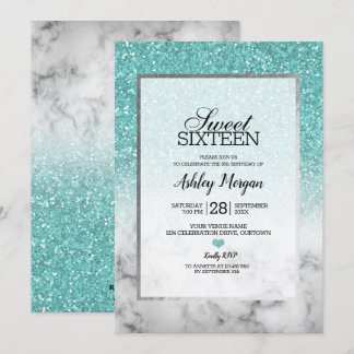 Invitation Parties scintillant Aqua Blue Faux et marbre Sweet