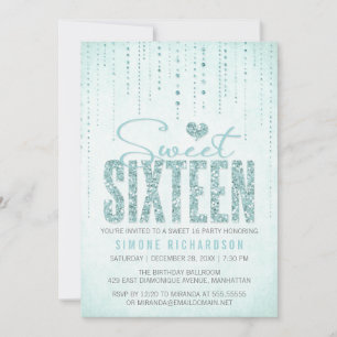 Invitation Parties scintillant Aqua Look Sweet 16 (Seize) Par