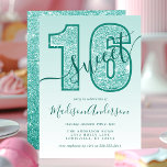Invitation Parties scintillant Aqua turquoise Script Sweet 16<br><div class="desc">Turquoise Aqua Parties scintillant Script Sweet 16 Anniversaire Fête Invitation. Ce design branché est accentué de parties scintillant contre un arrière - plan à l'ombre. Personnalisez ce design personnalisé avec vos propres détails.</div>