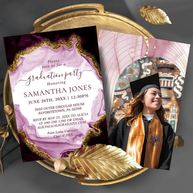 Invitation Parties scintillant Aquarelle Calligraphie Graduat (Créateur téléchargé)