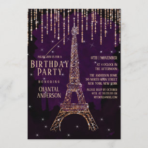 Invitation Parties scintillant Aquarelle Paris Tour Eiffel Pa