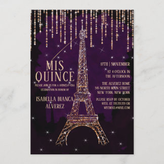 Invitation Parties scintillant Aquarelle Paris Tour Eiffel Qu