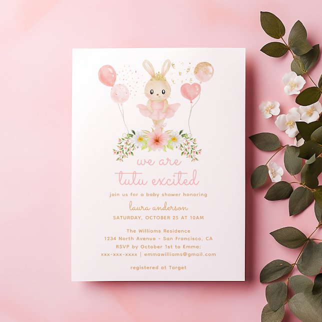 Invitation Parties scintillant Aquarelle Pink Tutu Baby showe (we are tutu excited baby shower card ready to customize)