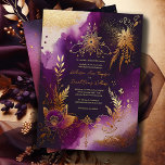 Invitation Parties scintillant aquarelle violet et or Mariage<br><div class="desc">Cette belle faire-part de mariage a la conception de l'aquarelle avec des couleurs violet et or,  des accents floraux or et de la parties scintillant. L'invitation est romantique,  sérieuse et adorable.</div>
