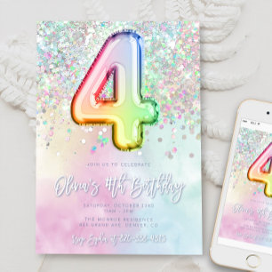 Invitation Parties scintillant arc-en-ciel modifiable 4e anni
