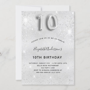 Invitation parties scintillant argent 10e anniversaire