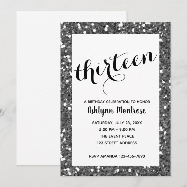 Invitation Parties scintillant Argent 13e anniversaire Invita (Devant / Derrière)