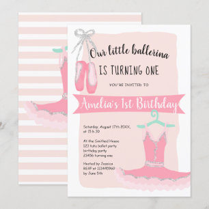 Invitation Parties scintillant argent ballerine tutu 1er anni