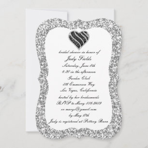 Invitation Parties scintillant argent Black Heart Fête des ma