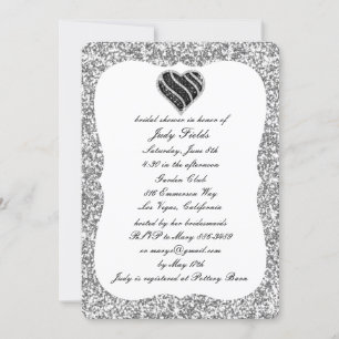 Invitation Parties scintillant argent Black Heart Fête des ma