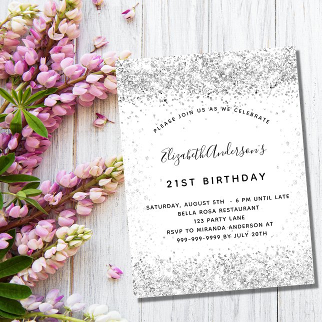Invitation Parties scintillant argent blanc glamour luxe anni (Créateur téléchargé)