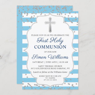Invitation Parties scintillant Argent Bleu clair rayures Prem