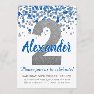 Invitation Parties scintillant Argent Bleu Confetti Garçon De