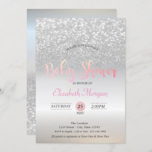 Invitation Parties scintillant Argent Bokeh Baby shower Invit