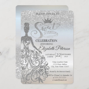 Invitation Parties scintillant Argent Bokeh Ombre, Robe, Tiar