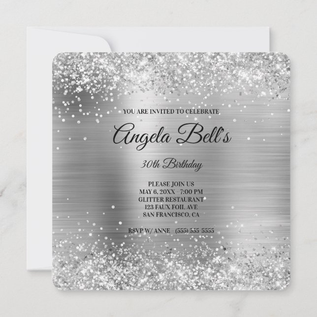 Invitation Parties scintillant argent brossé Métal Fancy Mono (Dos)