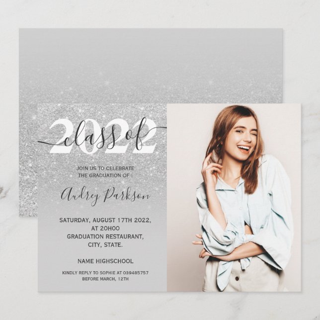 Invitation Parties scintillant argent chic ombre graduation p (Devant / Derrière)