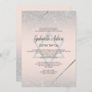 Invitation Parties scintillant argent chic script rose pâle B