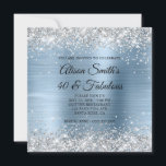 Invitation Parties scintillant argent clair Monogramme bleu 4<br><div class="desc">Un glam girly monogrammed 40 & Fabuleux invitation de fête d'anniversaire pour elle mettant en vedette une parties scintillant en argent brillant contre une feuille en métal brossé bleu clair. Customisez le style de police de calligraphie dans le monogramme noir et blanc sur le côté arrière, ou le style de...</div>