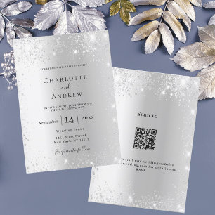 Invitation Parties scintillant argent code QR RSVP détails ma