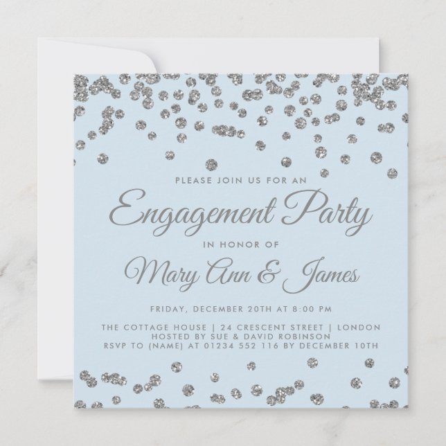 Invitation Parties scintillant Argent Confetti Ice Blue (Devant)