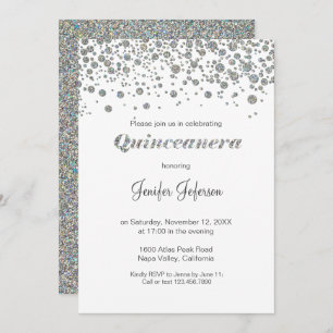 Invitation Parties scintillant argent confetti Quinceanera In