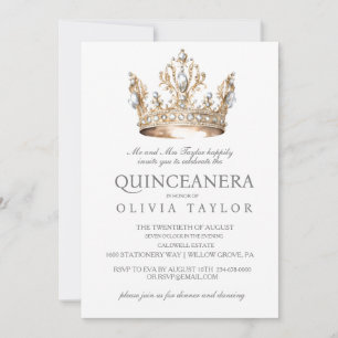 Invitation Parties scintillant Argent Couronne Quinceanera An