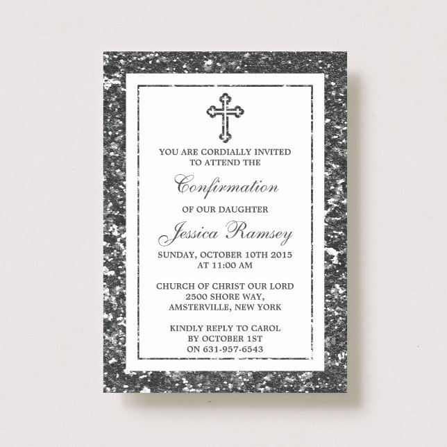 Invitation Parties scintillant Argent Croix Sainte Communion  (Créateur téléchargé)