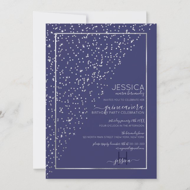Invitation Parties scintillant Argent de la Marine Diagonal C (Devant)